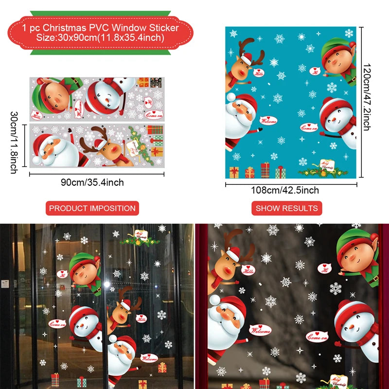 Christmas Wall Window Stickers Christmas Decoration For Home 2024 Merry Christmas Ornaments Xmas Navidad Happy New Year 2025