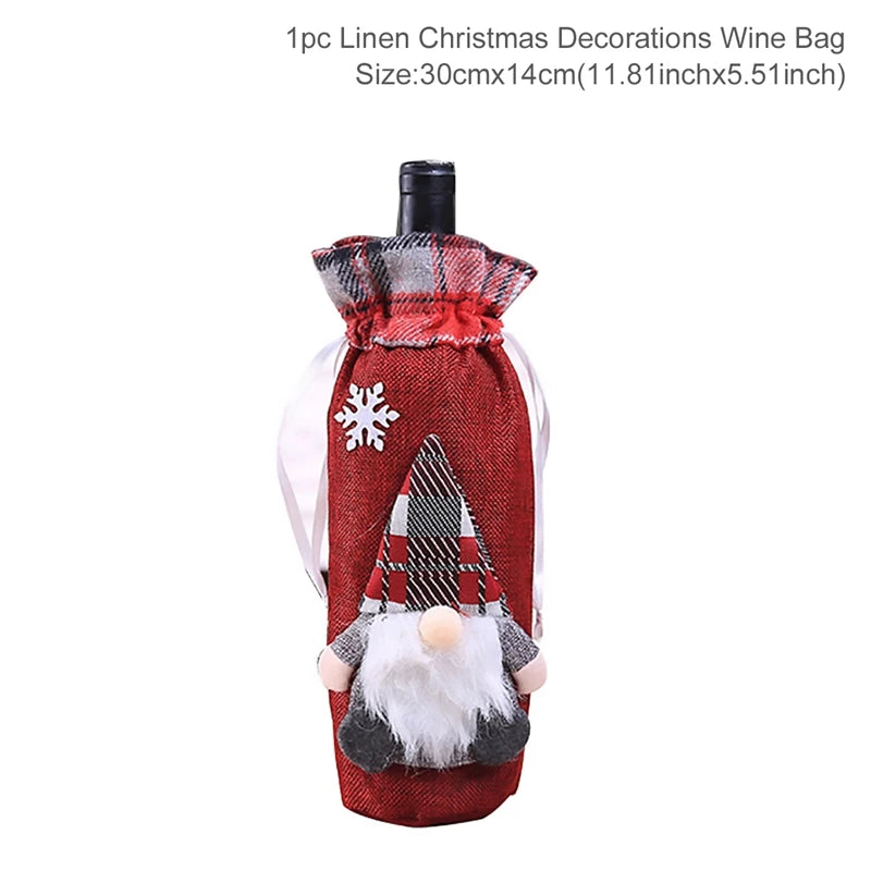 Christmas Wine Bottle Cover Merry Christmas Decoration For Home 2024 Christmas Ornaments Decor Happy New Year 2025 Navid Noel