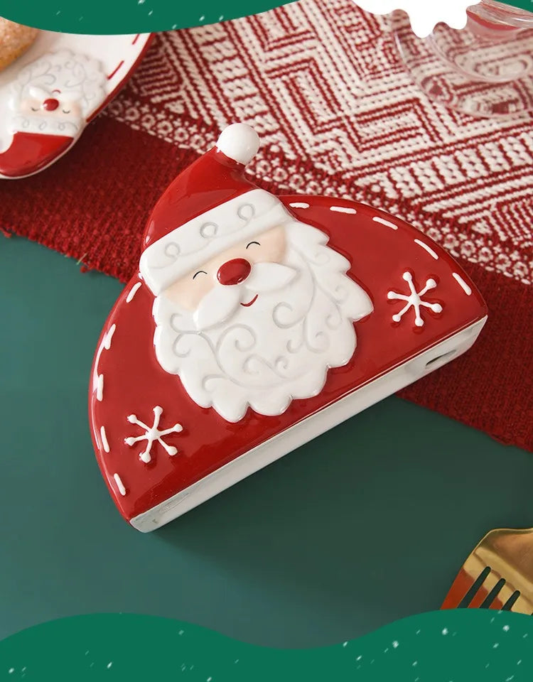 JUSTINLAU Santa Claus Napkin Holder Nordic Style Creative Ceramic Relief Christmas Tissue Holder Home Decoration for Xmas Gift