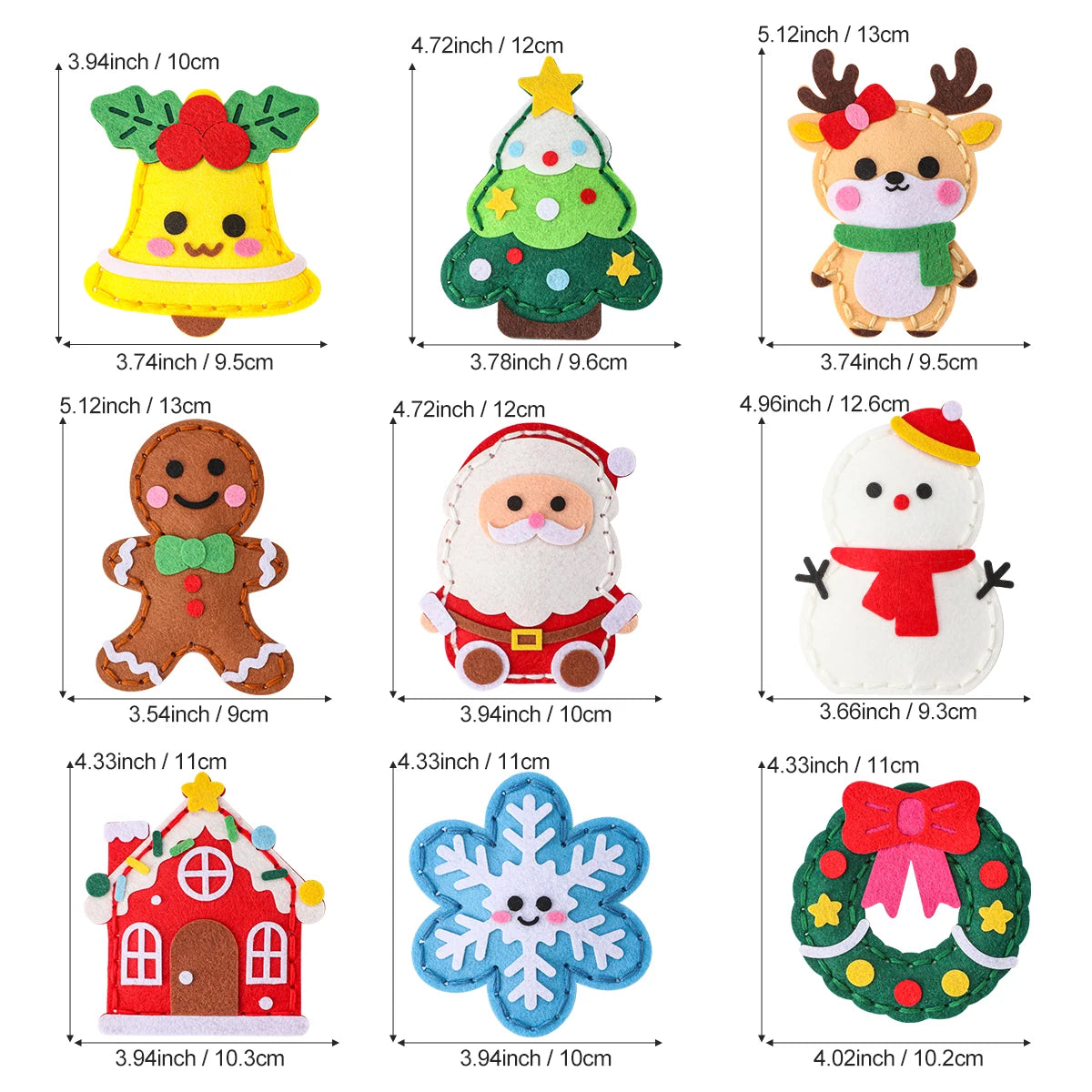 9-piece DIY Christmas sewing material pack for beginners; easy to make Christmas tree ornaments including gingerbread man, reind
