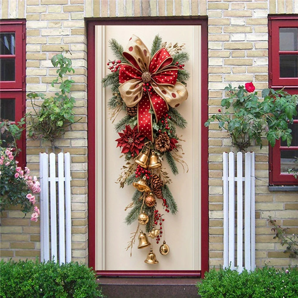 1 Christmas wall decoration - hanging decoration with red bells and green leaves - holiday room decoration, holiday design