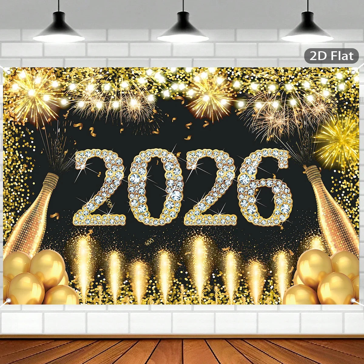 Black Gold New Year Backdrop Banner 2026 Happy New Year Christmas Party Background Decoration Gifts New Year Party Supplies