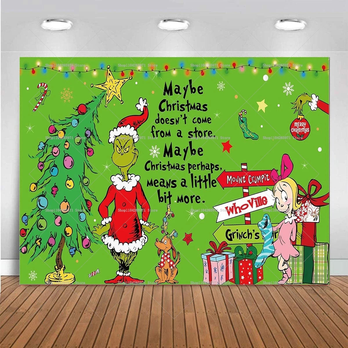 Cartoon G-Grinches Theme Kids Birthday Party Supplies Decorative Background Winter Christmas Party Scene Photography Banner