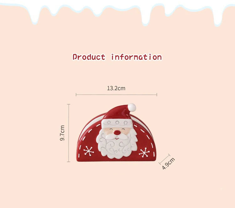 JUSTINLAU Santa Claus Napkin Holder Nordic Style Creative Ceramic Relief Christmas Tissue Holder Home Decoration for Xmas Gift