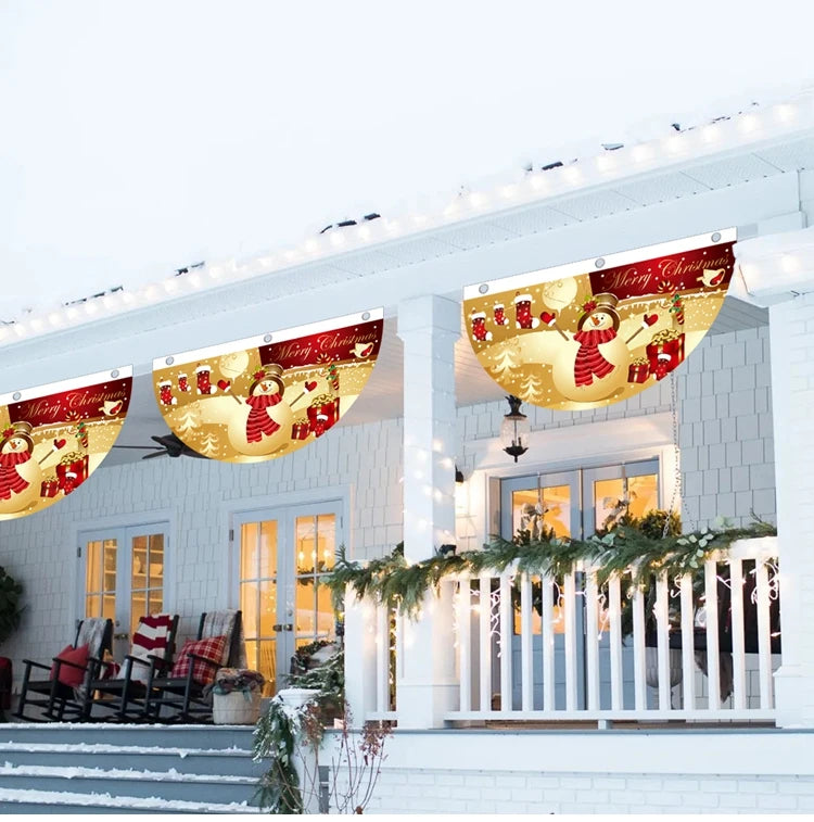 Christmas Outdoor Fan-shaped Flag Banner Merry Christmas Decoration for Home 2024 Xmas Ornament Navidad Natal Noel New Year 2025