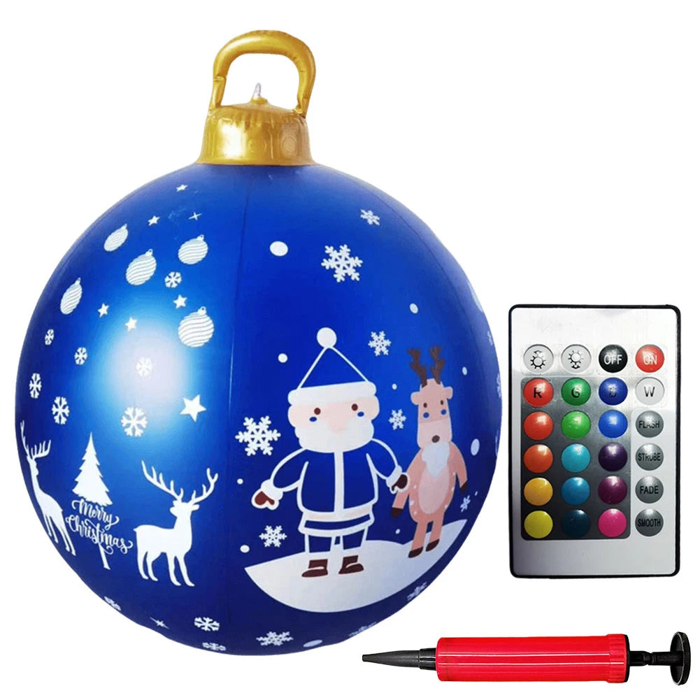 60cm Inflatable Christmas Ball With Light Santa Claus Snowman Christmas Tree Giant Big Large Christmas Balls Ornament Xmas Decor