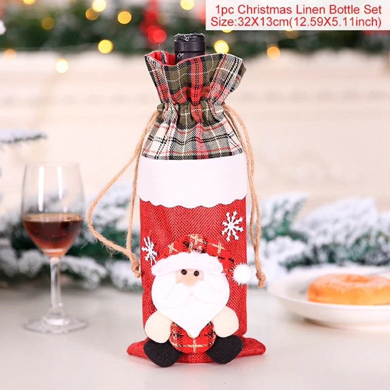 Christmas Wine Bottle Cover Merry Christmas Decoration For Home 2024 Christmas Ornaments Decor Happy New Year 2025 Navid Noel