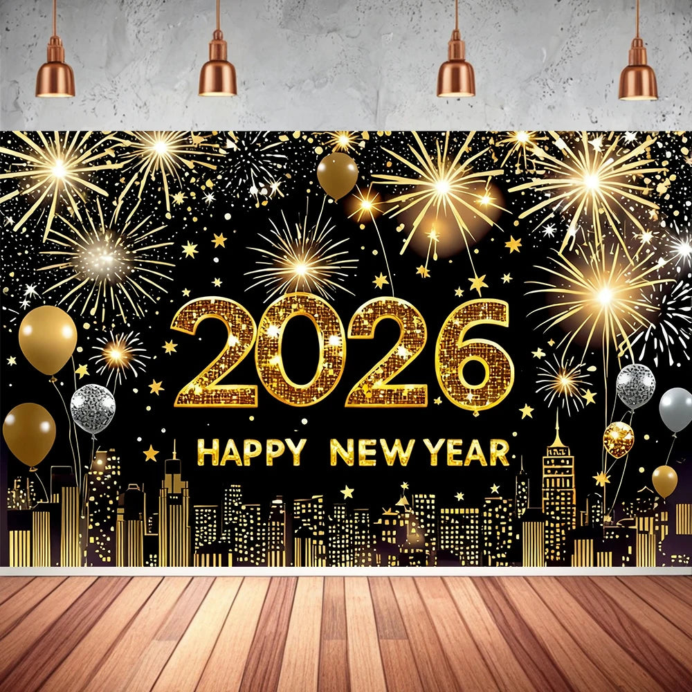 2026 Happy New Year Theme Party Background Banner New Year Celebrate Family Party Decoration Photo Background