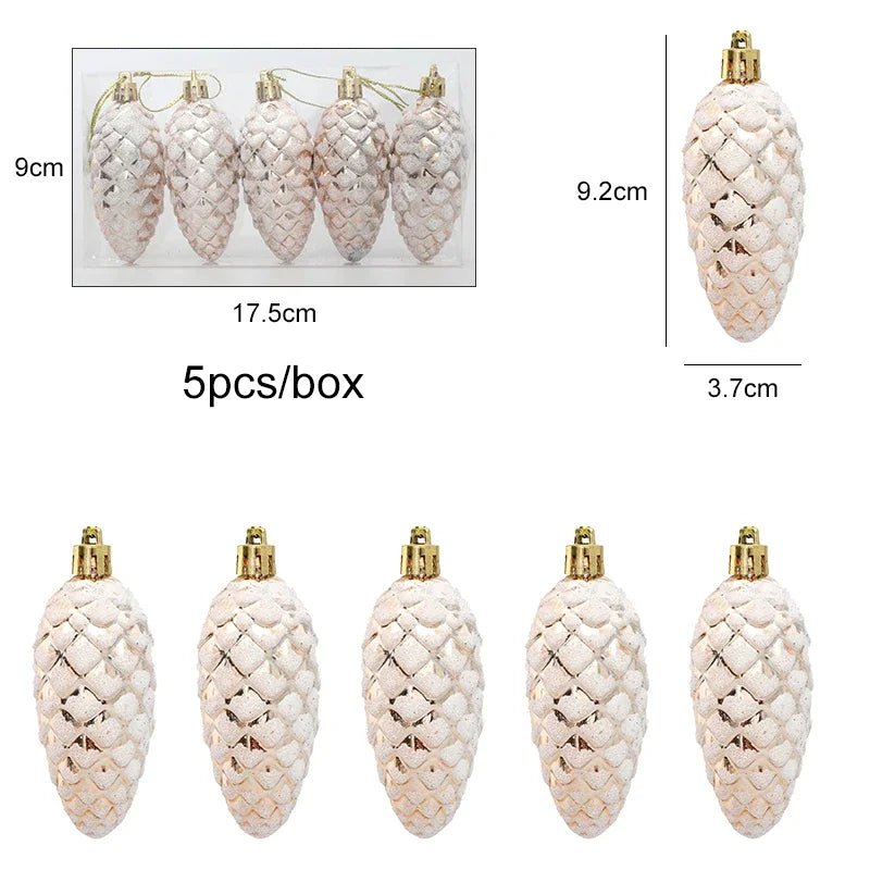 5Pcs Christmas Painted Pine Cone Balls Hanging Pendants Merry Christmas Tree Decoration for Home Xmas Ornament Gift