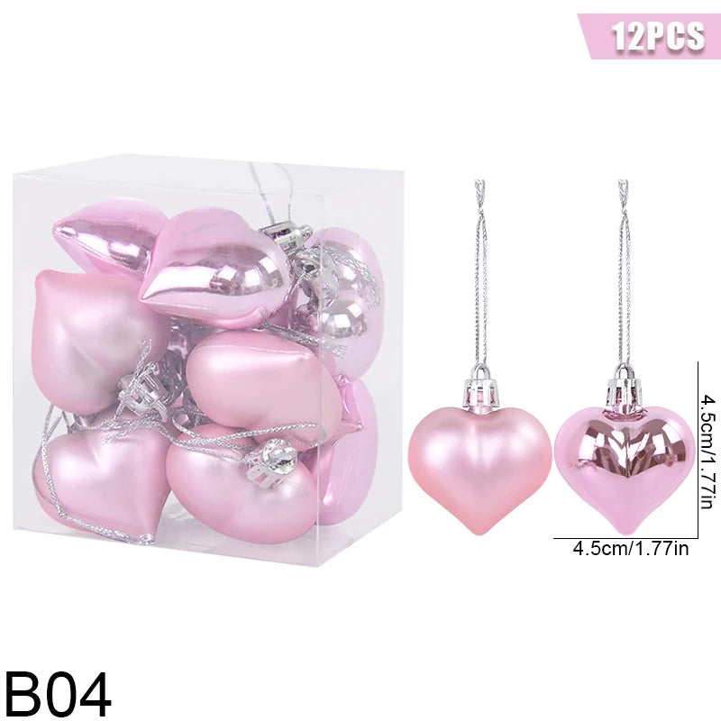 12Pcs Christmas Pendant Star Heart Shape Hanging Ornaments Xmas Tree Ball Decor Christmas Party Decoration Navidad New Year 2025