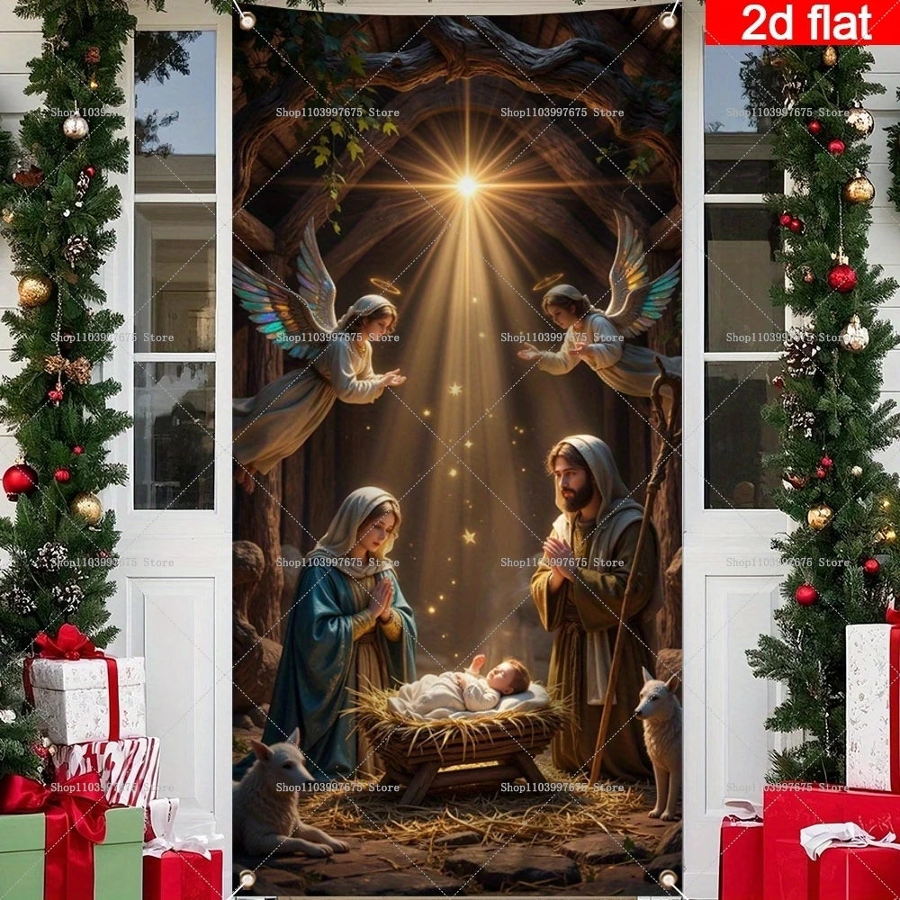 Christmas Nativity Scene Religious Door Banners Xmas Party Decorations Photography Backdrops Indoor Outdoor Decor Party Supplies