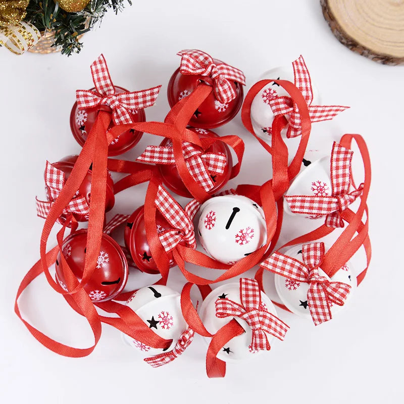 12Pcs Snowflake Christmas Jingle Bells Metal Decorative Pendant Xmas Tree Hanging Ornament 2025 New Year Home Party Decorations