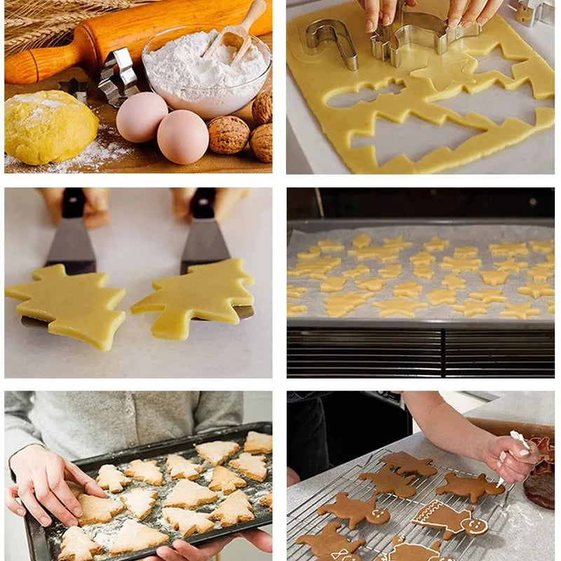 JUSTINLAU 10pcs Christmas Cookie Cutter Set Stainless Steel Gingerbread Xmas Tree Fondant DIY Baking Mold for Holiday Party Gift