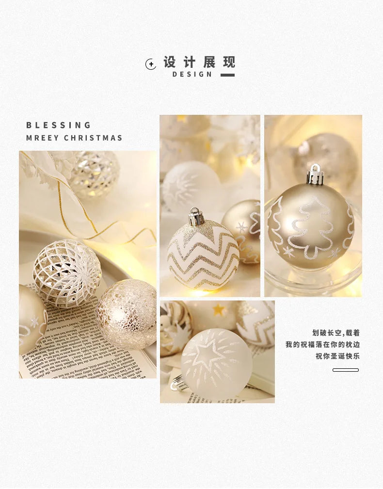 New Christmas Decorations 16 Champagne Gold White Ball Ornaments Christmas Tree Hanging Decorations Home Party Decorative Pieces