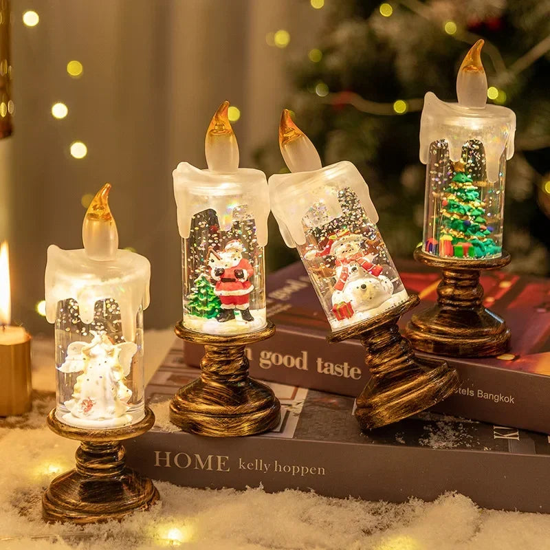 Christmas Decorations Wind Lamp Candle Candlestick Crystal Ball Lights Snow Snowflake Music Box Xmas Gift Scene Arrangement