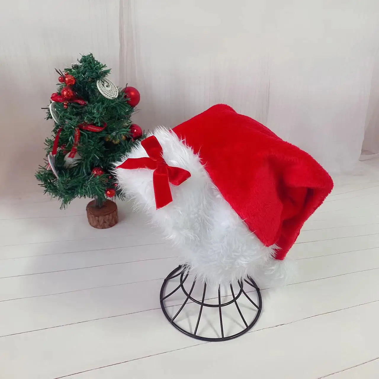 Black and White Fur Plush Hat for Adults and Children, Christmas Cap, Xmas Party, Home Decoration, High Quality