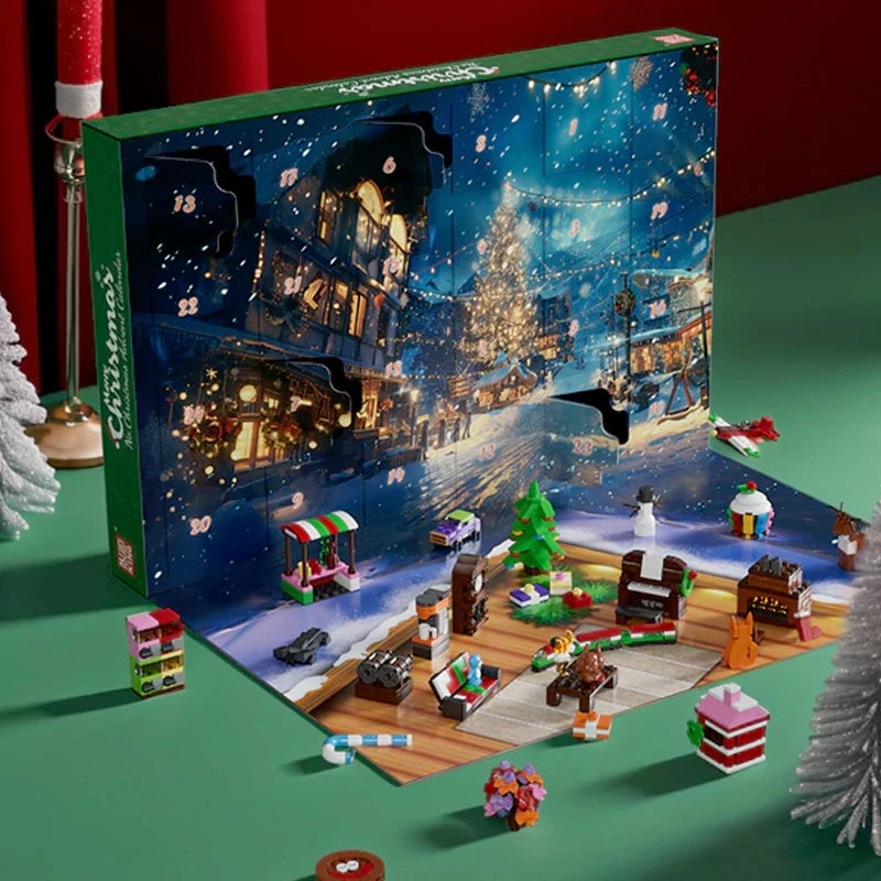 Creative Expert Christmas Countdown Calendar Model Building Blocks City Series Blind Box Brick Puzzle Toy for Kid Christmas Gift