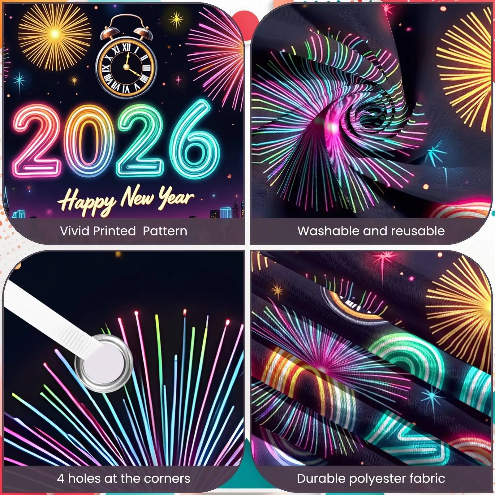 2026 Happy New Year Party Decor Background New Year Champagne New Year Eve Party Cake Table Decor Happy New Year Backdrop Gift
