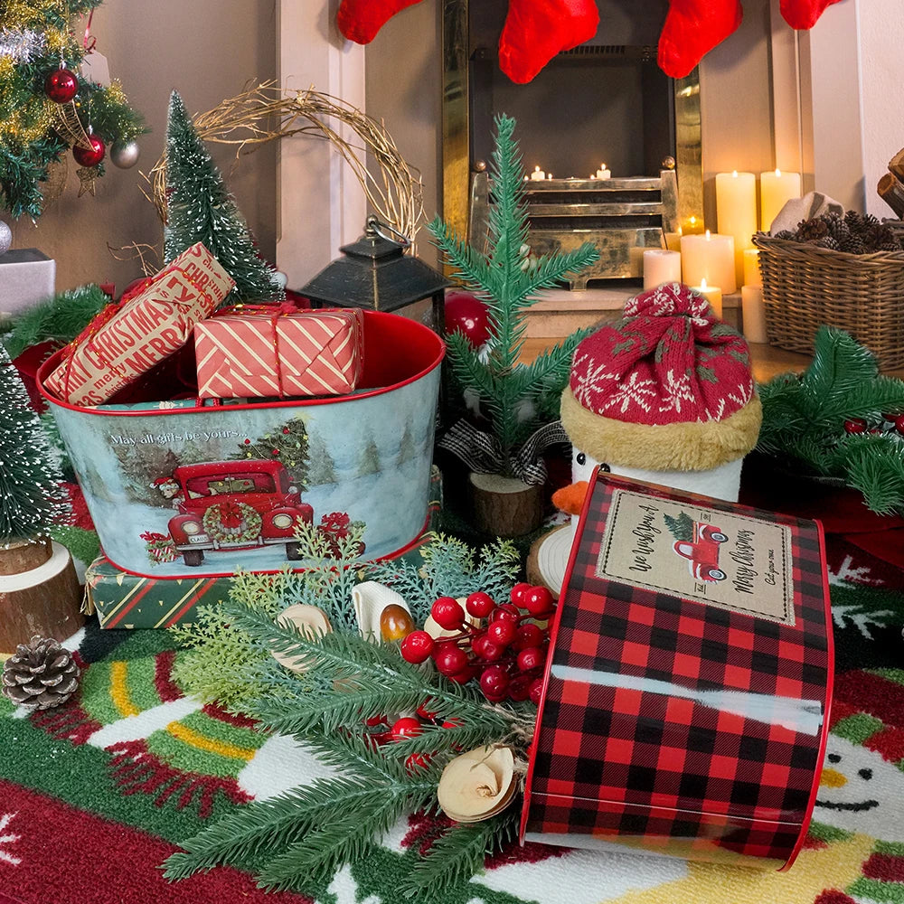 Putuo Decor 5pc Metal Xmas Bucket, Joy to the World We Wish You a Merry Christmas,Decorations for Home  Xmas Party Holiday Bar