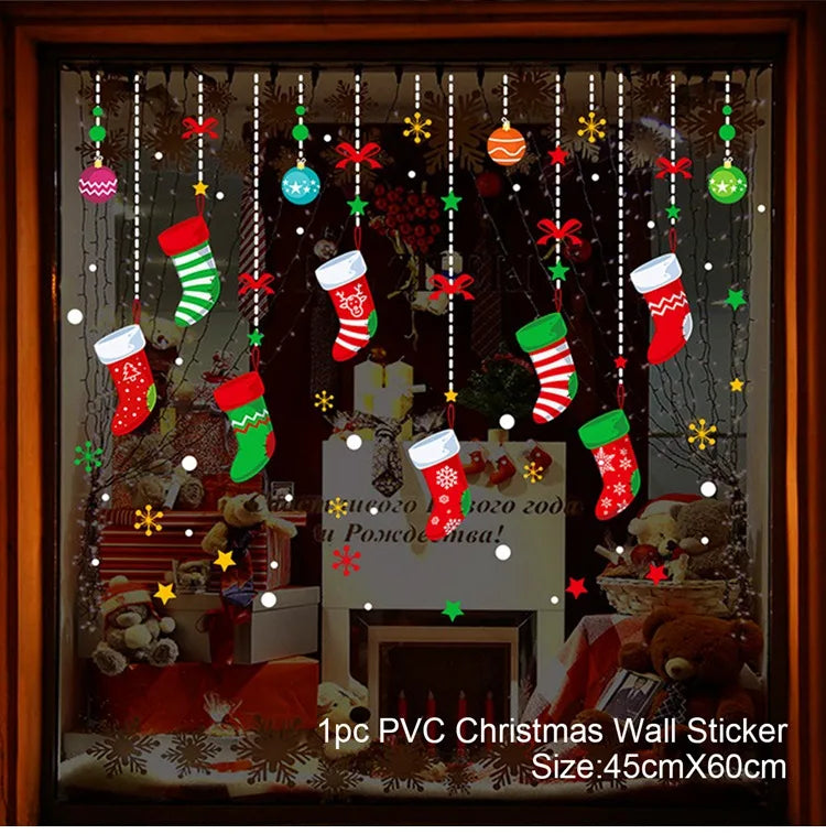 Christmas Wall Window Stickers Christmas Decoration For Home 2024 Merry Christmas Ornaments Xmas Navidad Happy New Year 2025