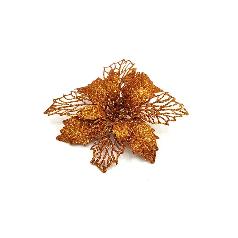 9cm Glitter Artifical Christmas Flowers Christmas Tree Wreath Decorations Fake Flowers Xmas Garland Ornaments New Year 2024