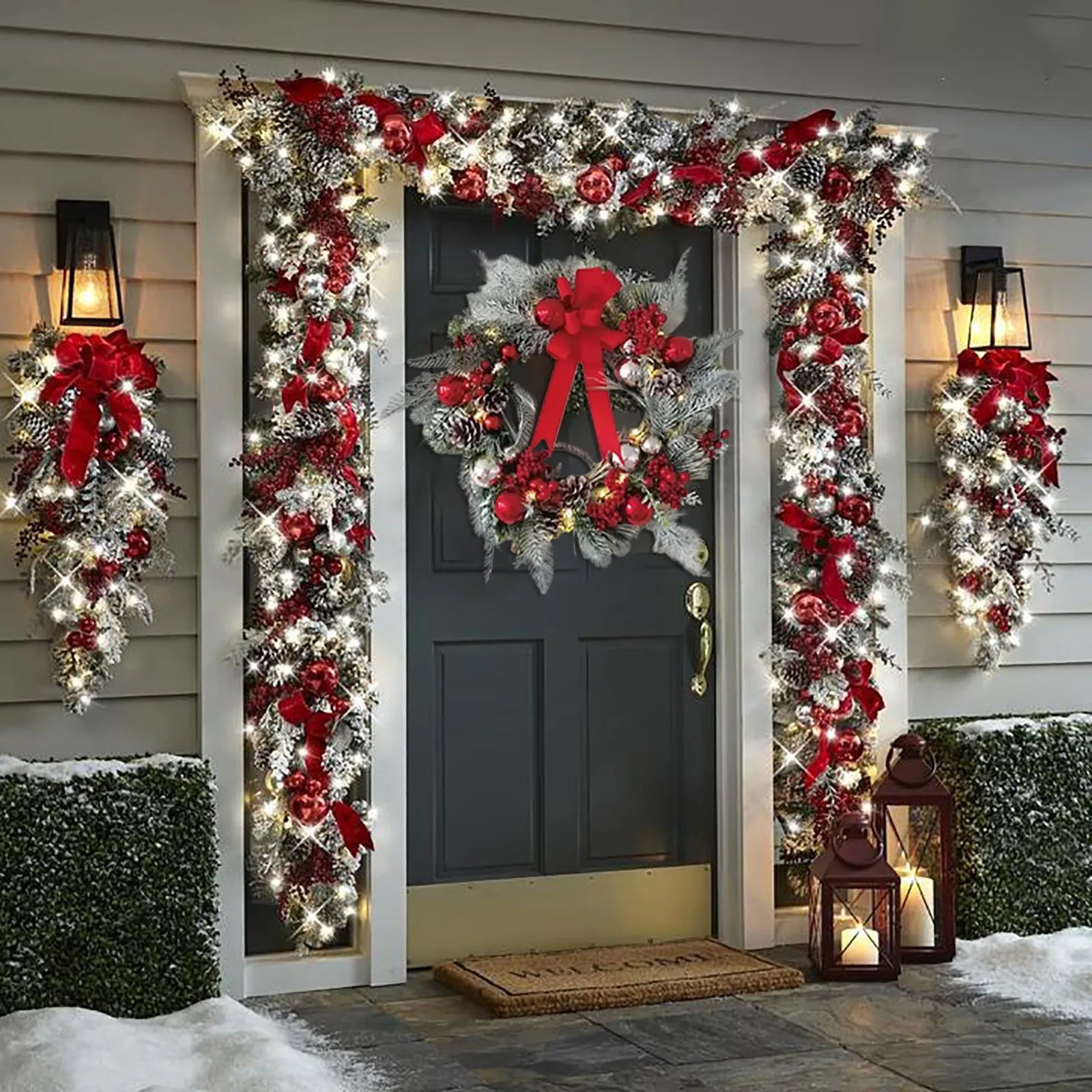 Christmas Porch Decor Set - Festive Red Hanging Ornament for Home Indoor Outdoor Front Door Wall Decoration Favor