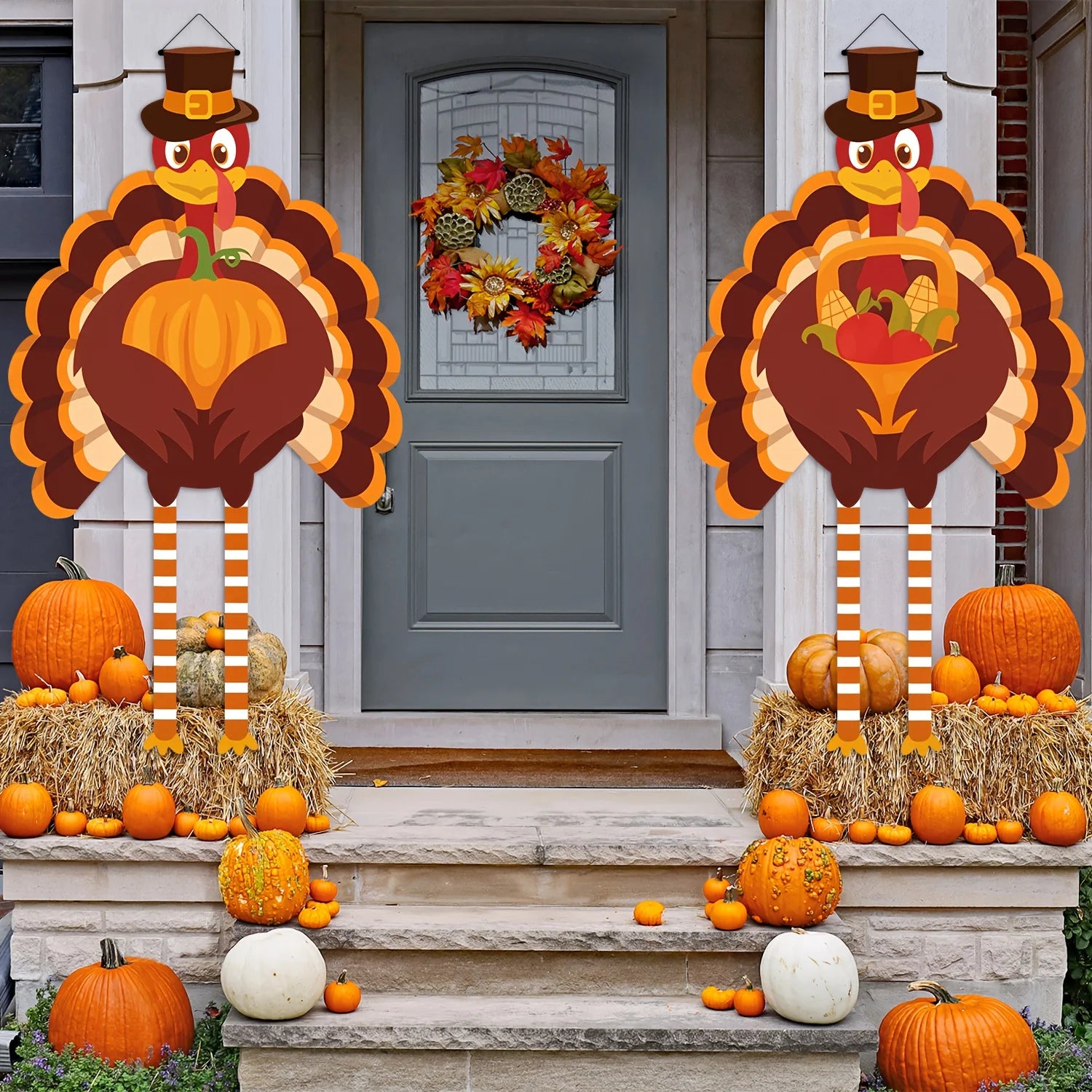A Couplet Featuring Thanksgiving Turkey Autumn Harvest Party Decorations Thanksgiving Celebrations Polyester Photo Backdrops