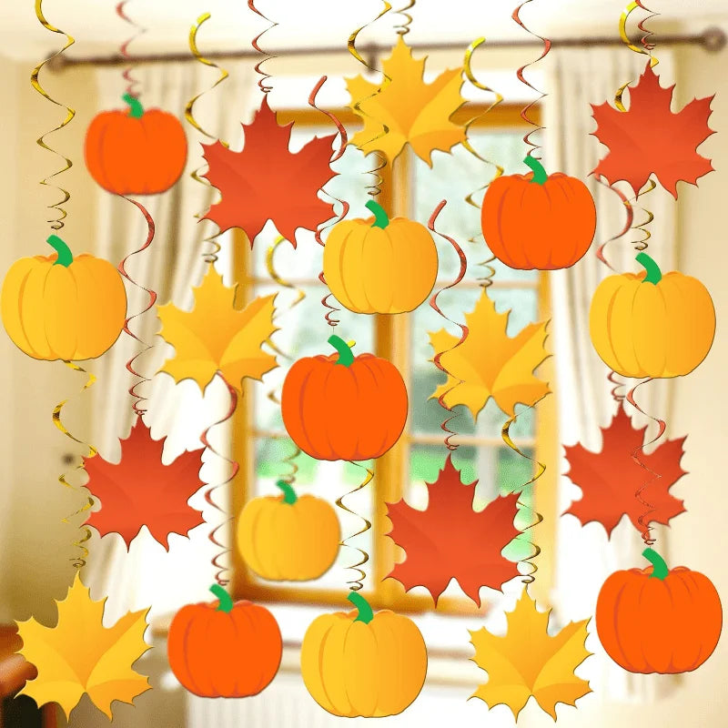 22Pcs Decor Pumpkin Maple Thanksgiving Pcs Fall Hanging Decorations Fall Ceiling Decoration Swirls Ceiling