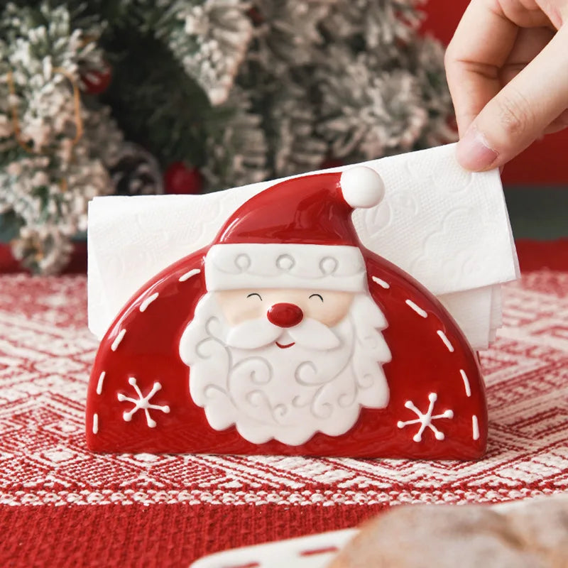 JUSTINLAU Santa Claus Napkin Holder Nordic Style Creative Ceramic Relief Christmas Tissue Holder Home Decoration for Xmas Gift