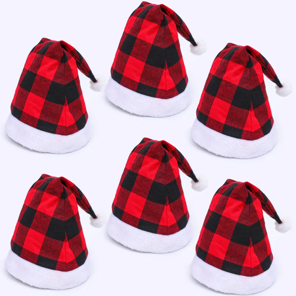 Christmas Black Red Plush Hat Santa Novelty Hat Kids Christmas Decorations For New Year Home Santa Claus Gift Party Supplies