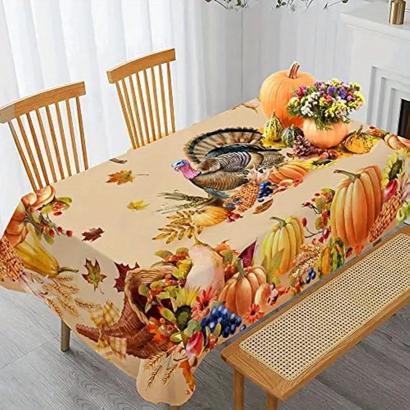 Thanksgiving Turkey Rectangle Tablecloths Autumn Pumpkin Flowers Maple Leaf Table Cover Kitchen Holiday Party Dining Table Decor