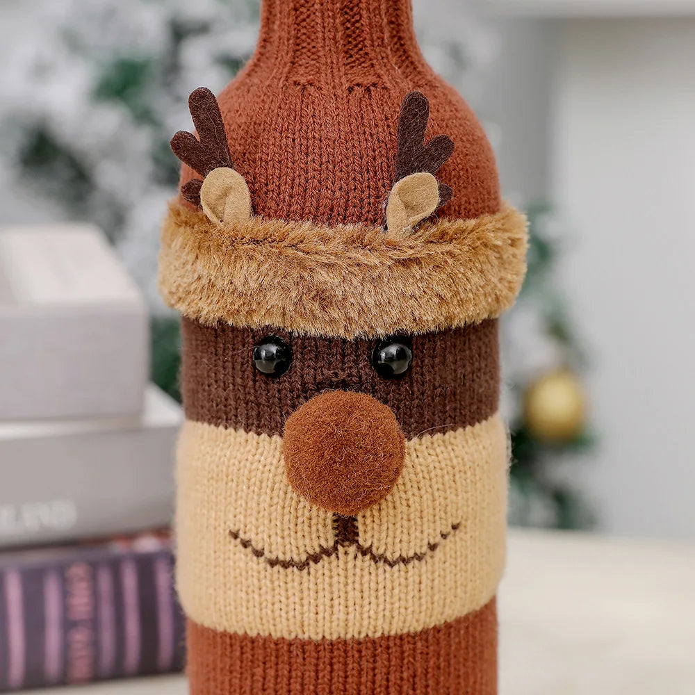 Christmas Wine Bottle Cover Set Santa Snowman Woven Wine Bottle Bags for Christmas Party Dinner Table Decorations New Year Gifts