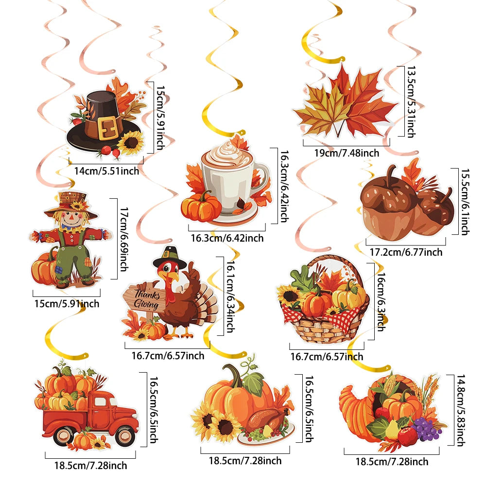 Happy Fall Banner Thanksgiving Party Decor Pumpkin Flag Maple Leaf Farm Spiral Hanging Ornaments Autumn Harvest Party Supplies