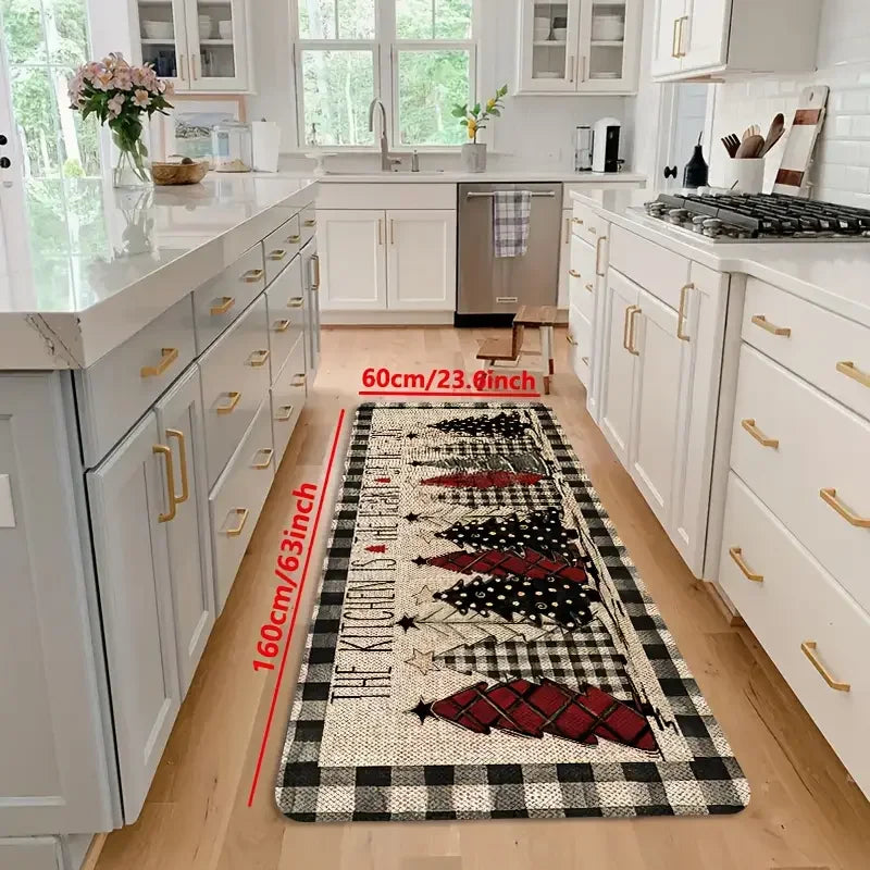 VIKAMA Christmas Tree Theme Rug, Soft Non-Slip Home Decor, Entrance Hall Doormat, Kitchen Two-Piece Mat Set, Bathroom Foot Mat