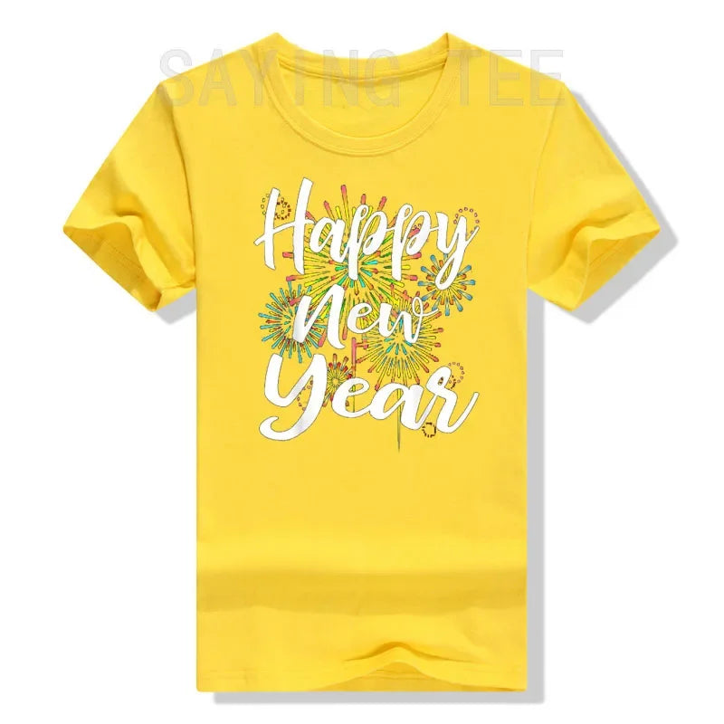 New Years Eve Happy New Year 2025 Gift Fireworks T-Shirt for Women Men Family Matching Outfits Cute Present Aesthetic Clothes