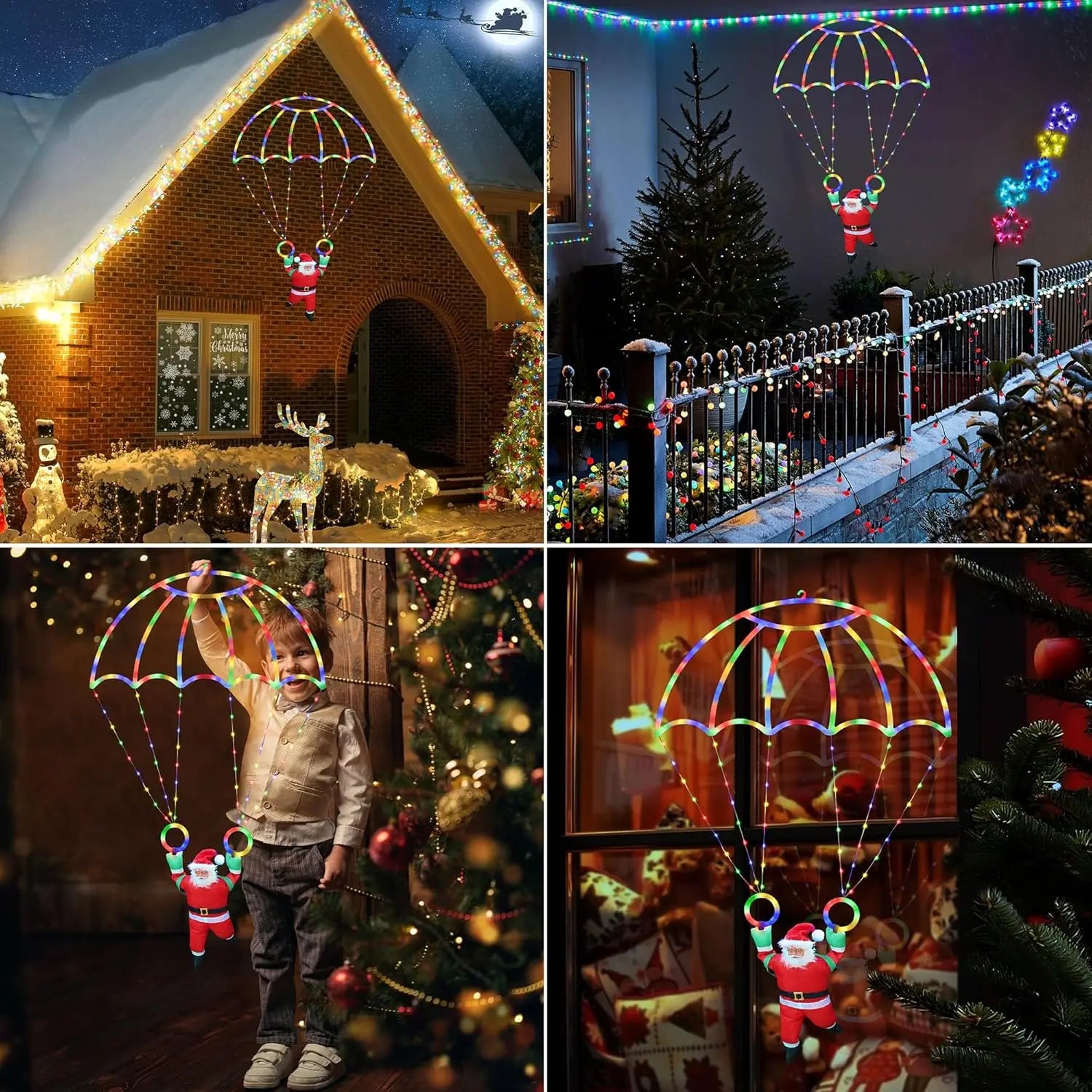 Christmas Decorations Outdoor Christmas Parachute Lights Santa Claus Hanging Multicolor Xmas Lights Holiday Decorative Indoor