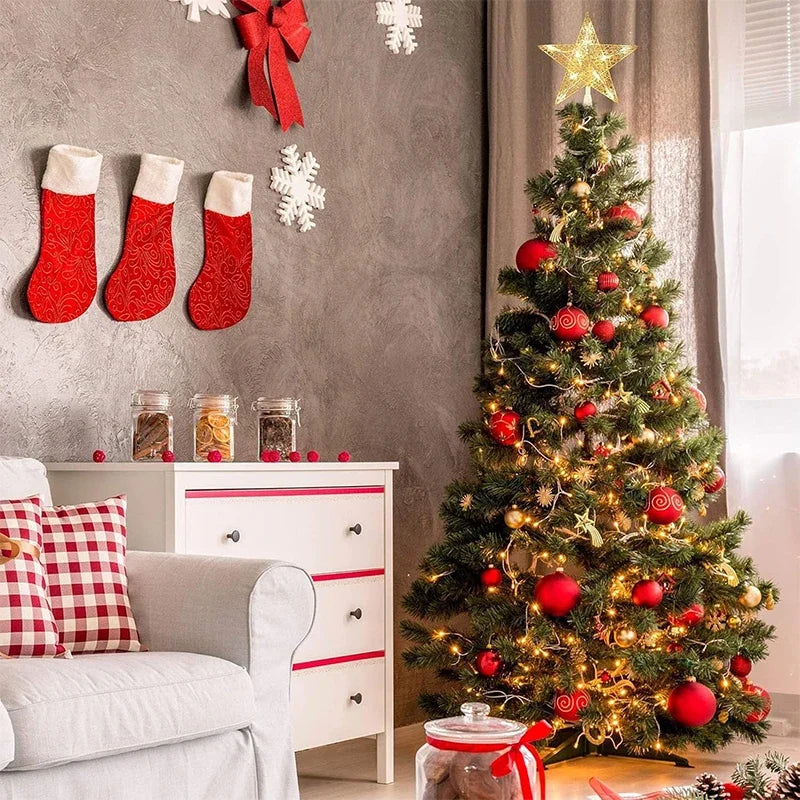 Gold Glitter Christmas Tree Top Iron Star Christmas Decorations For Home Xmas Tree Ornaments Navidad New Year 2024 Natal Noel