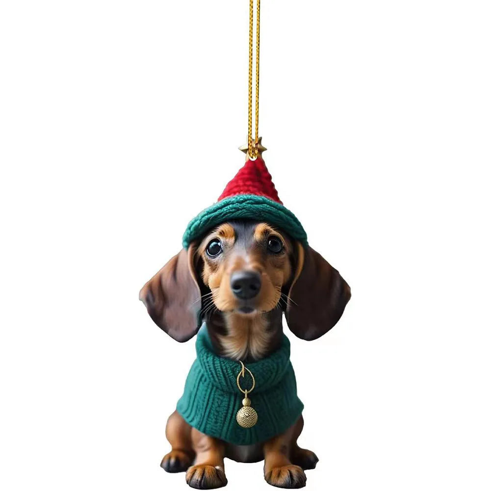 Christmas Hanging Dog Decor Acrylic Dog Figurines Decor Funny Puppy Pendant Xmas Tree Backpack Car Interior Decor