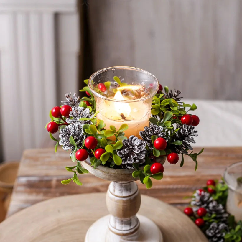 Christmas Decorations Candle Holders Scented Candle Holders Decorative Pinecones Red Berry Wreaths Table Centerpieces