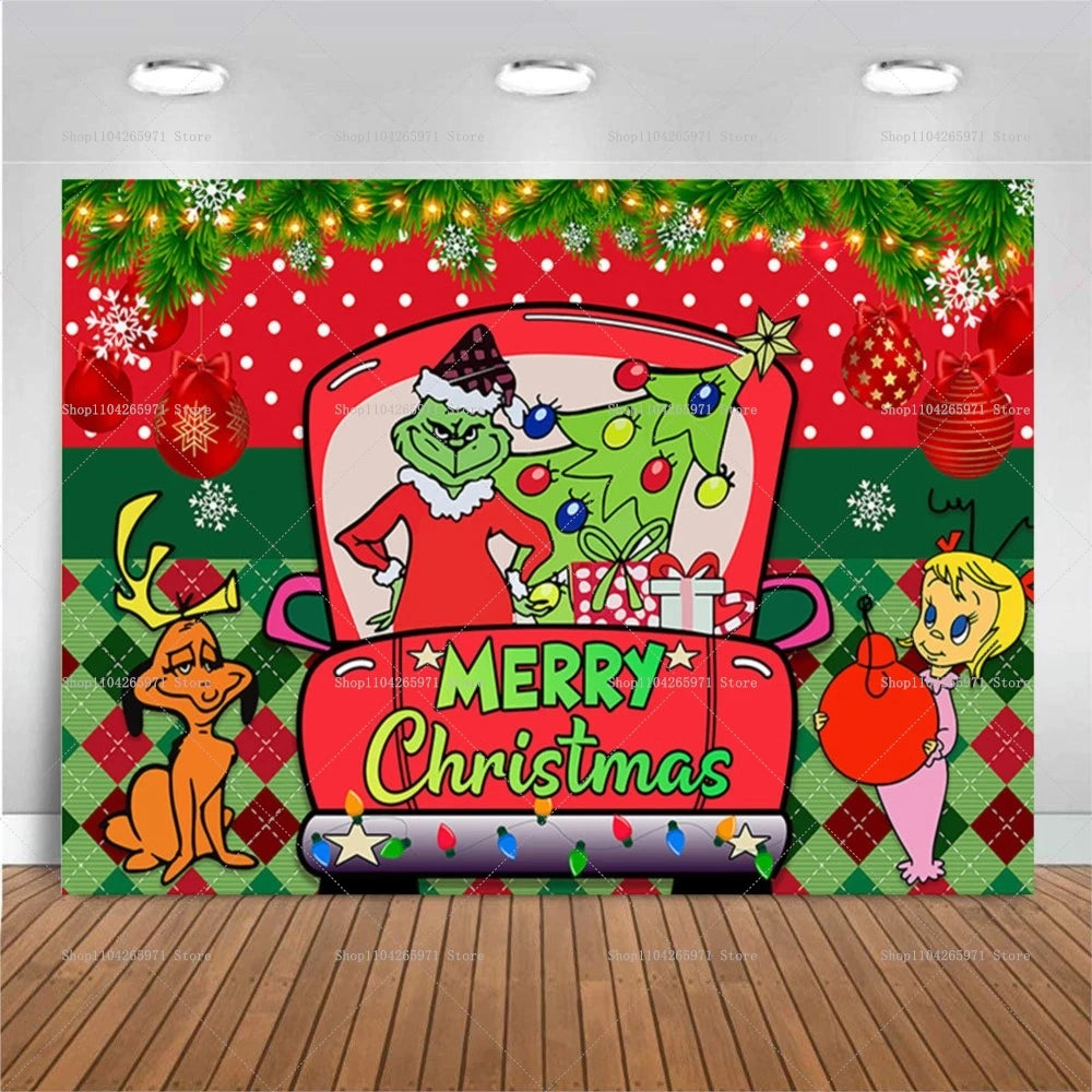 Cartoon G-Grinches Theme Kids Birthday Party Supplies Decorative Background Winter Christmas Party Scene Photography Banner