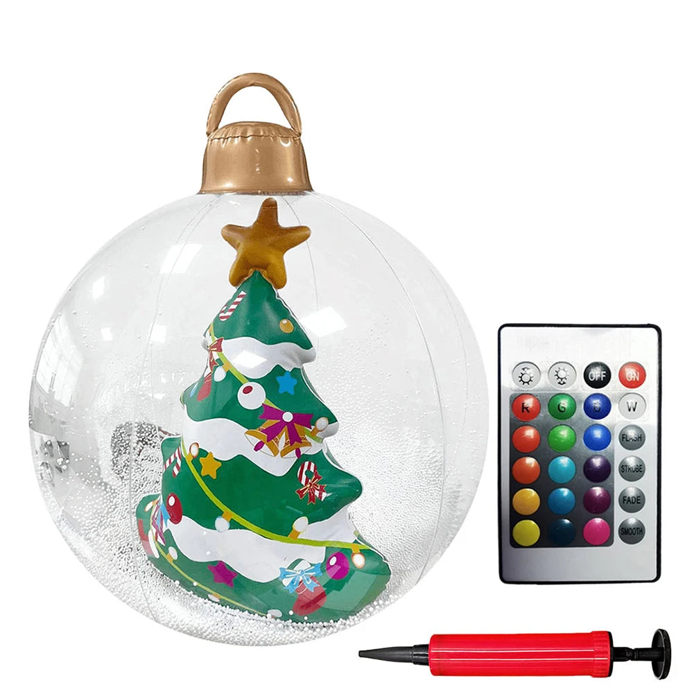60cm Inflatable Christmas Ball With Light Santa Claus Snowman Christmas Tree Giant Big Large Christmas Balls Ornament Xmas Decor