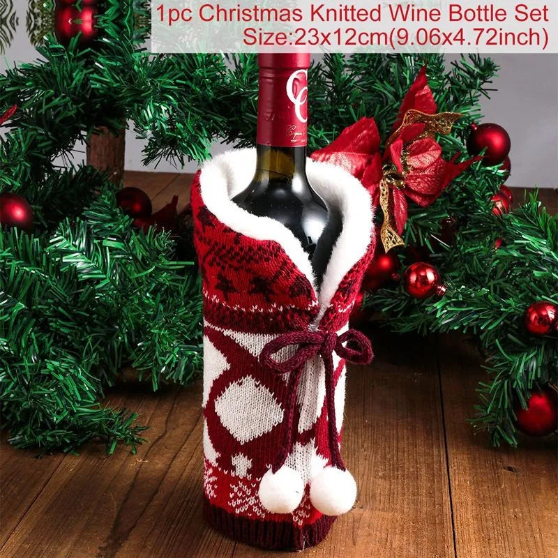 Christmas Wine Bottle Cover Merry Christmas Decoration For Home 2024 Christmas Ornaments Decor Happy New Year 2025 Navid Noel