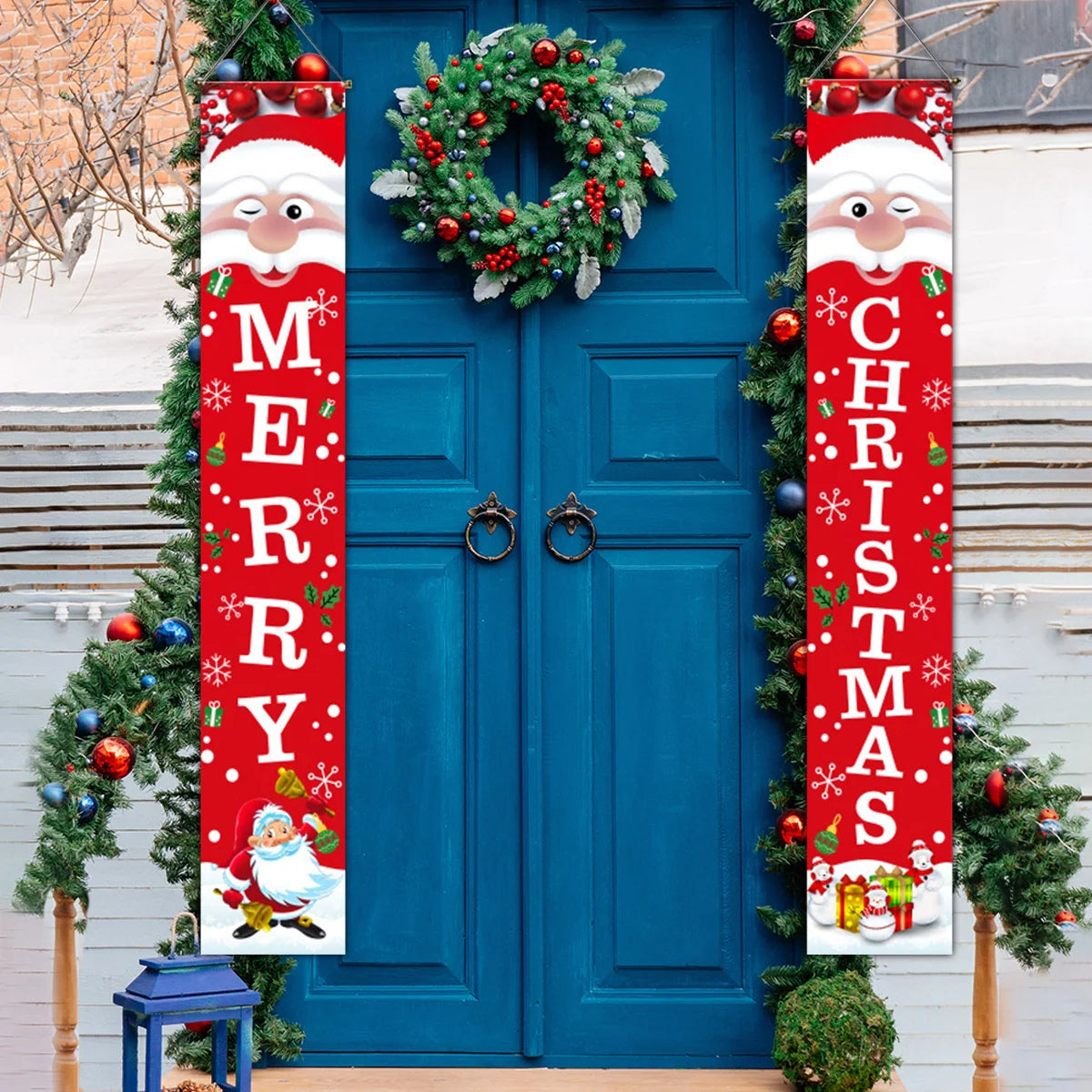 1set Christmas Decorations Door Banner Merry Christmas Santa Snowman Hanging Banner Supplies New Year Home Xmas Decor Noel