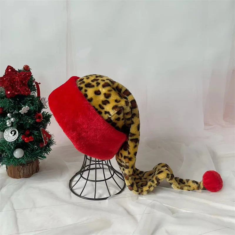 Leopard print with red border Christmas Xmas Cap Gifts New Year Festival Holiday Party Supplies Props