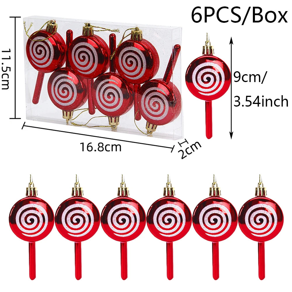 Christmas Candy Ornament Set Xmas Tree Decor Hanging Red Christmas Party Lollipop Candy Cane Pendant Decorations New Year Gift
