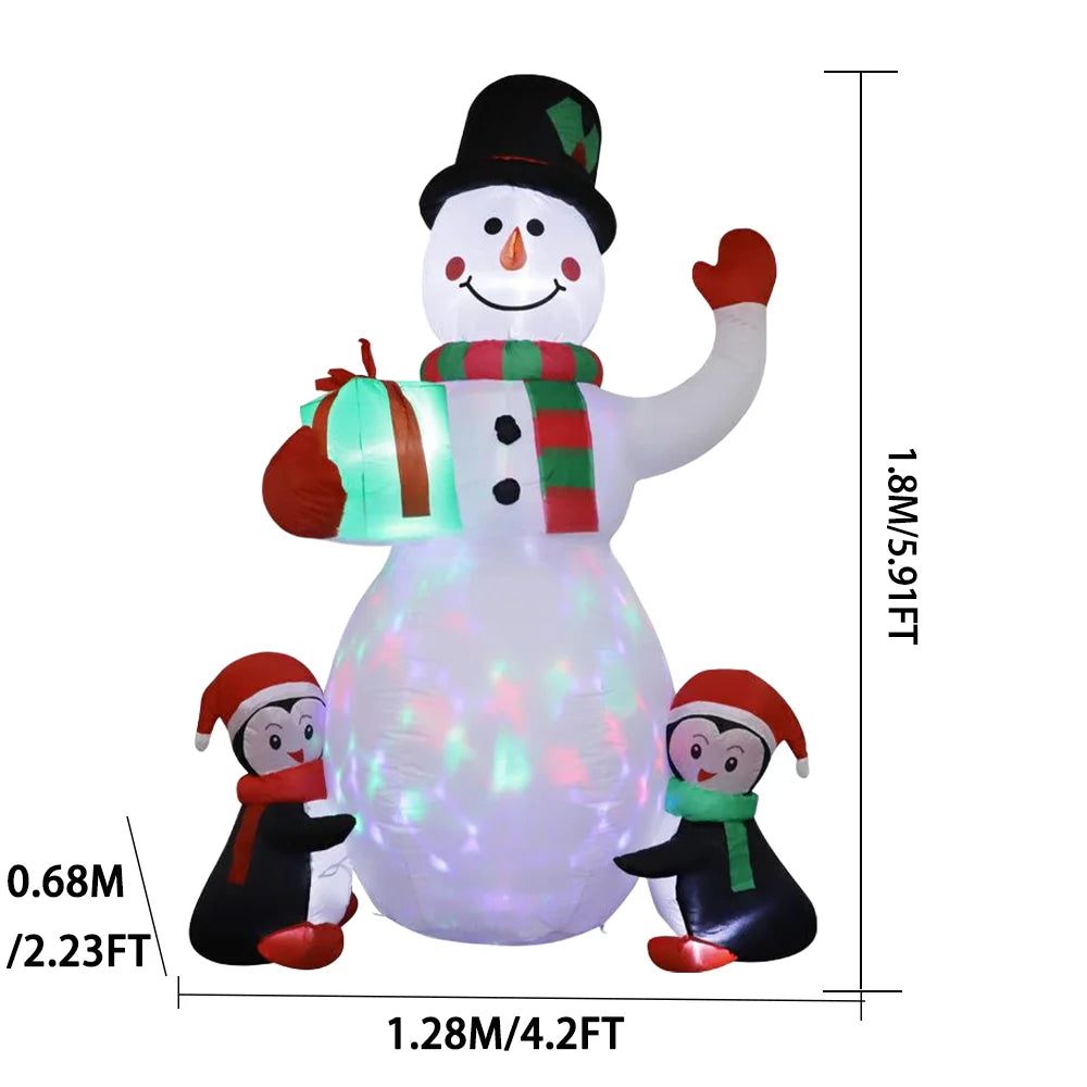 1.8m Christmas Inflatable Snowman Airblown Decor with LED Light Christmas Outdoor Courtyard Garden Doorway Ornaments Party Props
