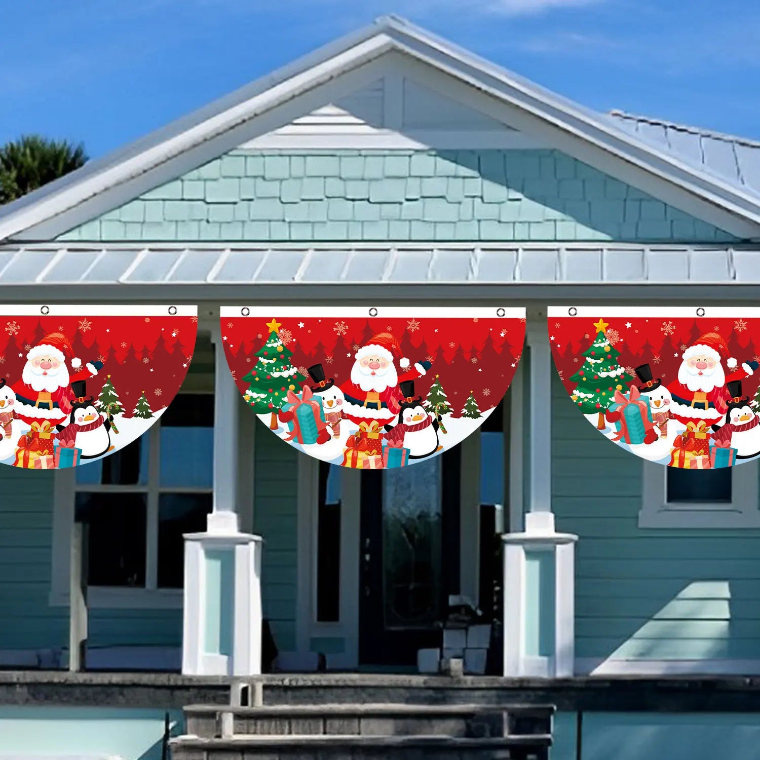 Christmas Outdoor Fan-shaped Flag Banner Merry Christmas Decoration for Home 2024 Xmas Ornament Navidad Natal Noel New Year 2025