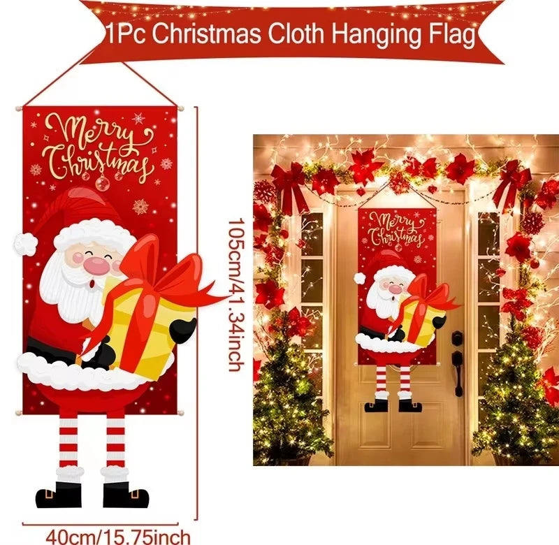 Merry Christmas Hanging Flag Christmas Decorations For Home 2024 Christmas Door Banner Xmas Gifts Navidad Happy New Year 2025