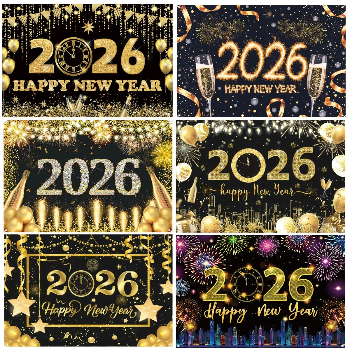 2026 Happy New Year Party Decor Background New Year Champagne New Year Eve Party Cake Table Decor Happy New Year Backdrop Gift