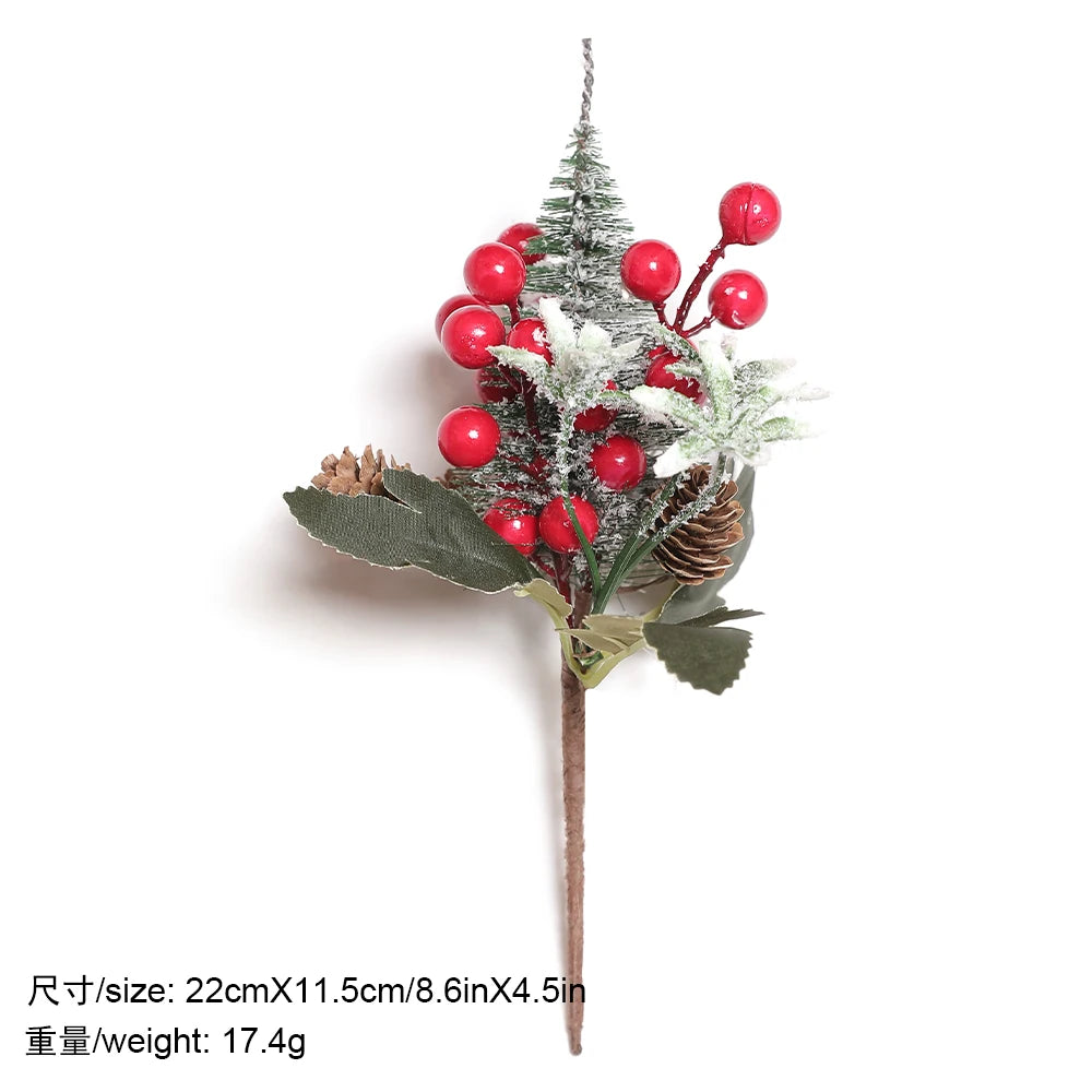 Christmas Decorations Red Berry Artificial Pine Bouquet Branch Xmas Tree Ornament Home Decor New Year 2025 DIY Gifts Accessories